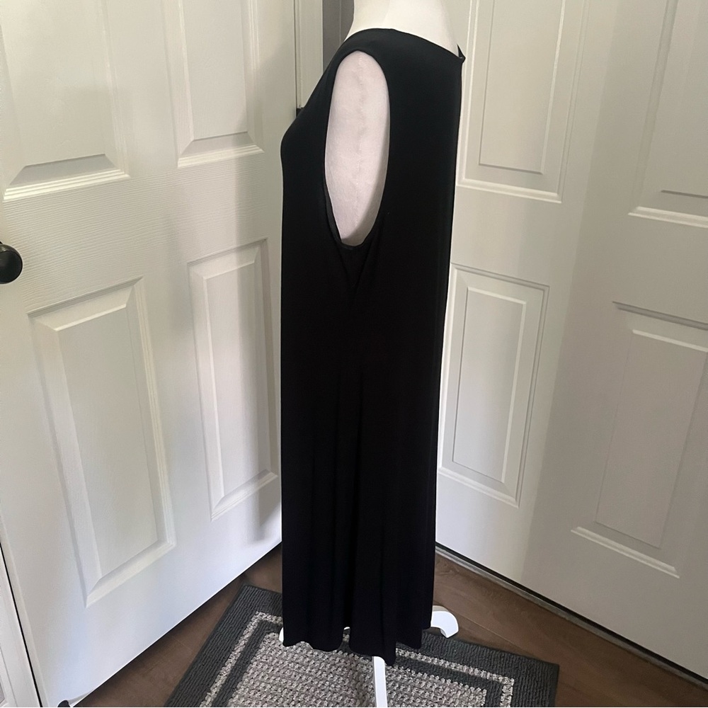 Eileen Fisher Medium Black Sleeveless Stretch Jersey Midi Dress Asymmetrical‎ - Picture 3 of 7